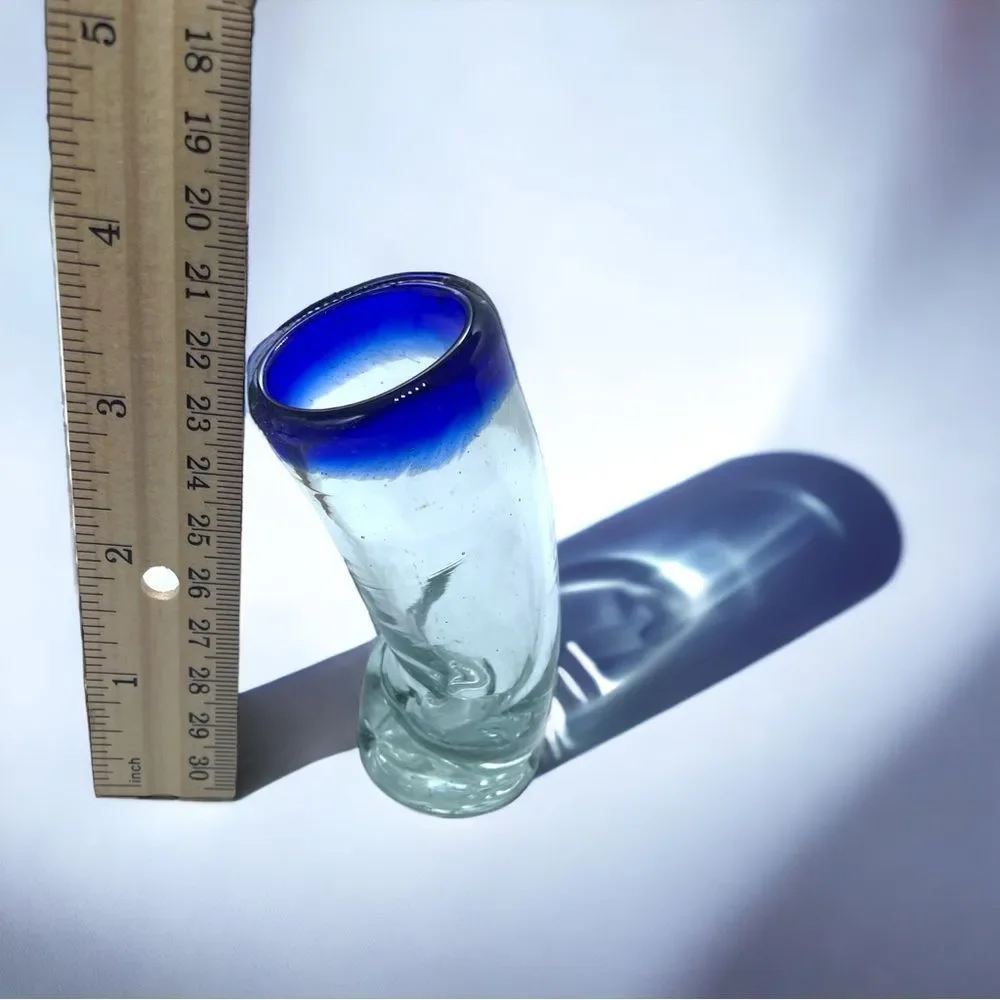 Crooked Tall Shot Glass l Royal Blue Rim l EUC